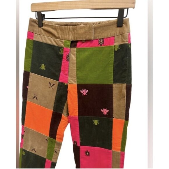 Lilly Pulitzer Patchwork Corduroy Pants Vintage White Label NEW Sz 0 Brown Green - Picture 2 of 14